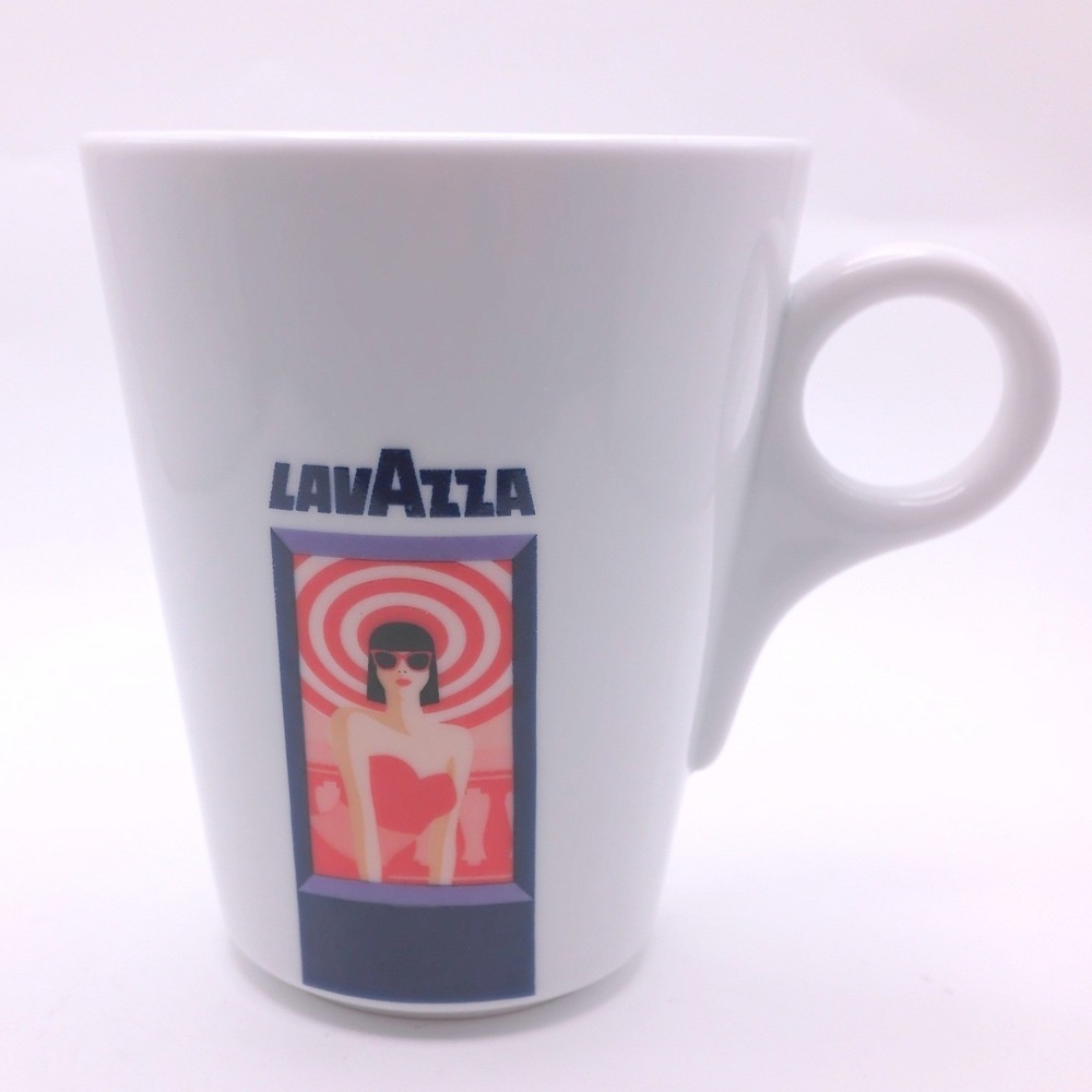 Lavazza IPA Italy Dolcevita Coffee Mug White Red Graphic Woman O-ring Handle